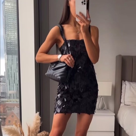 Zara Dresses & Skirts - Zara Woman Sequin Fringe Mini Black Dress XS Party Cocktail Going Out Date Night